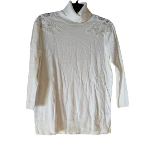 Elle Off White Cowlneck Sweater 3/4 Sleeves with Lace Shoulders - Medium - Picture 1 of 5